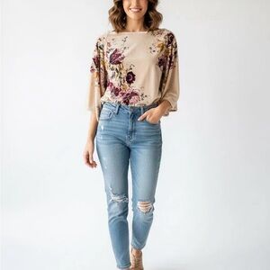 Free People Floral Beige bodysuit Blouse